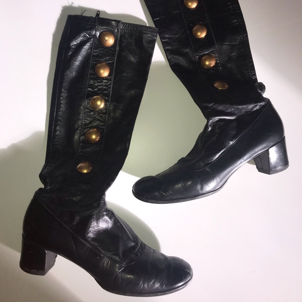 Marc Jacobs Knee High Leather Boots w Gold Buttons